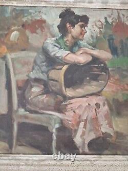Peinture ancienne Hsp scène féminin femme tableau encadré Richard DURANDO TOGO