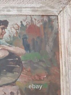 Peinture ancienne Hsp scène féminin femme tableau encadré Richard DURANDO TOGO