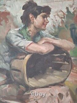 Peinture ancienne Hsp scène féminin femme tableau encadré Richard DURANDO TOGO