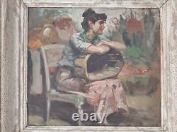 Peinture ancienne Hsp scène féminin femme tableau encadré Richard DURANDO TOGO