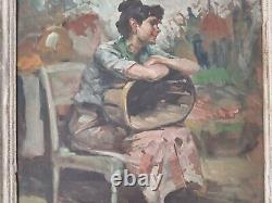 Peinture ancienne Hsp scène féminin femme tableau encadré Richard DURANDO TOGO