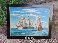 Peinture ancienne, Huile Sur Toile Signée Représentant Une Marine