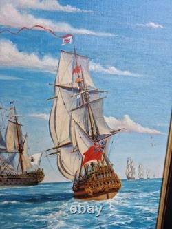 Peinture ancienne, Huile Sur Toile Signée Représentant Une Marine