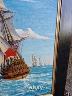 Peinture ancienne, Huile Sur Toile Signée Représentant Une Marine
