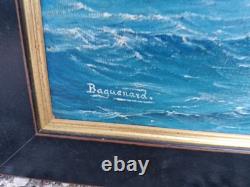 Peinture ancienne, Huile Sur Toile Signée Représentant Une Marine