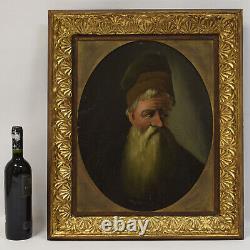 Peinture ancienne à l'huile sur carton Portrait d'un homme barbu 65x55 cm