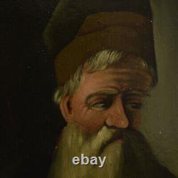 Peinture ancienne à l'huile sur carton Portrait d'un homme barbu 65x55 cm