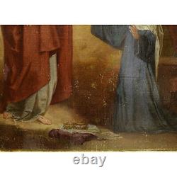 Peinture ancienne à l'huile sur toile de 1870 Jésus-Christ apparaît 59x53 cm
