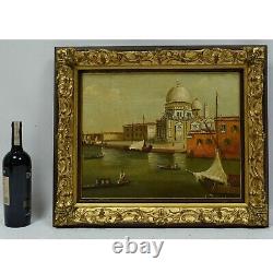 Peinture ancienne huile Paysage avec vue sur Venise 62x52 cm