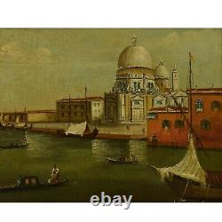Peinture ancienne huile Paysage avec vue sur Venise 62x52 cm