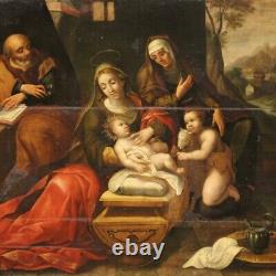 Peinture ancienne huile sur panneau tableau religieux Sainte Famille 600