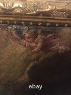 Peinture ancienne-huile sur toile-Adam et Eve au Paradis-XVIIèXVIIIè siècle