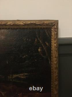 Peinture ancienne-huile sur toile-Adam et Eve au Paradis-XVIIèXVIIIè siècle