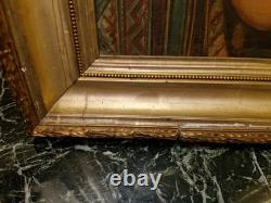 Peinture ancienne huile sur toile Enfant Jouant Aux Dominos