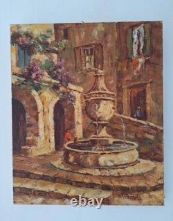Peinture ancienne huile sur toile Provence Paysage Architecture. Tableau Signé