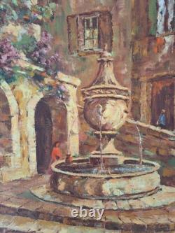 Peinture ancienne huile sur toile Provence Paysage Architecture. Tableau Signé