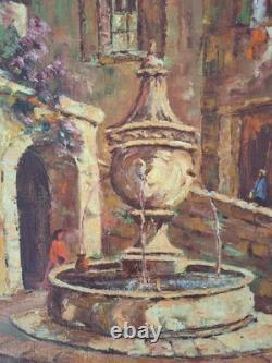 Peinture ancienne huile sur toile Provence Paysage Architecture. Tableau Signé