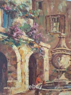 Peinture ancienne huile sur toile Provence Paysage Architecture. Tableau Signé