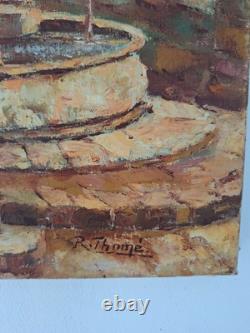 Peinture ancienne huile sur toile Provence Paysage Architecture. Tableau Signé