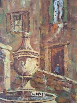 Peinture ancienne huile sur toile Provence Paysage Architecture. Tableau Signé