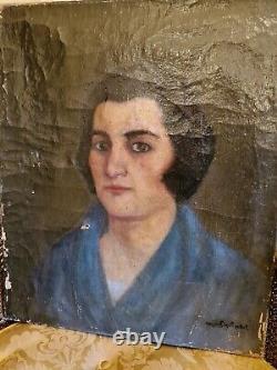 Peinture ancienne huile sur toile Reprs Un Portrait De Femme Signée