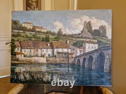Peinture ancienne huile sur toile VUE DE VILLAGE