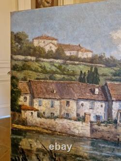 Peinture ancienne huile sur toile VUE DE VILLAGE