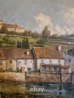 Peinture ancienne huile sur toile VUE DE VILLAGE