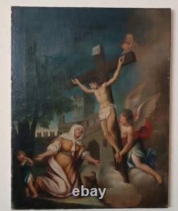 Peinture ancienne huile sur toile crucifixion école italienne XVIIIe siècl