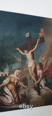 Peinture ancienne huile sur toile crucifixion école italienne XVIIIe siècl
