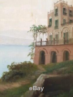 Peinture ancienne huile sur toile du XIXe la baie de Naples