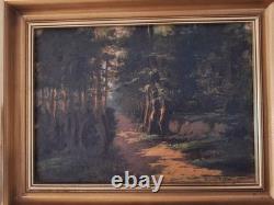 Peinture ancienne huile sur toile paysage nature tableau encadré signé