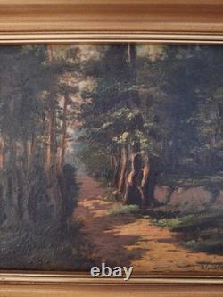 Peinture ancienne huile sur toile paysage nature tableau encadré signé