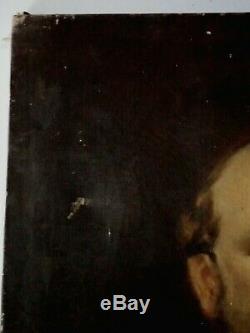 Peinture ancienne huile sur toile portrait d'un homme important XIXe siècle