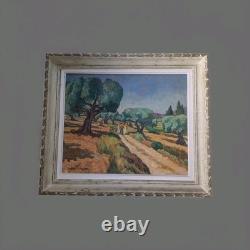 Peinture ancienne huile sur toile provence paysage Sentiers dans les oliviers