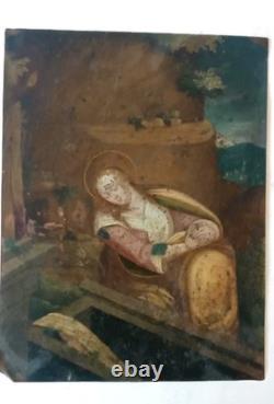 Peinture ancienne sur cuivre, école flamande, XVIIe siècle, représentant un sain