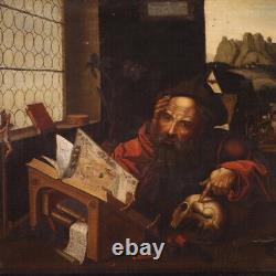 Peinture flamande ancien huile sur toile tableau art Saint Jérôme 17ème siècle