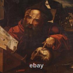 Peinture flamande ancien huile sur toile tableau art Saint Jérôme 17ème siècle