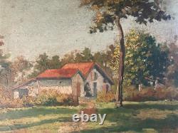Peinture huile panneau Carton 1930 paysage impressionniste Pointillisme Ancien
