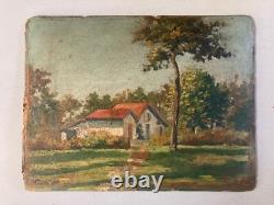 Peinture huile panneau Carton 1930 paysage impressionniste Pointillisme Ancien