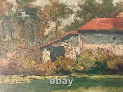 Peinture huile panneau Carton 1930 paysage impressionniste Pointillisme Ancien