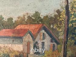 Peinture huile panneau Carton 1930 paysage impressionniste Pointillisme Ancien