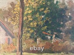Peinture huile panneau Carton 1930 paysage impressionniste Pointillisme Ancien