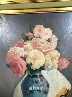 Peinture / huile sur toile ancienne 1988 signée (E. TINEL) nature morte encadrée
