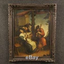 Peinture tableau ancien cadre français huile sur toile scène populair 700 XVIII