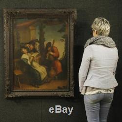 Peinture tableau ancien cadre français huile sur toile scène populair 700 XVIII