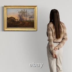 Peinture tableau ancien huile sur toile 19ème siècle cadre paysage personnages