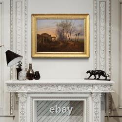 Peinture tableau ancien huile sur toile 19ème siècle cadre paysage personnages