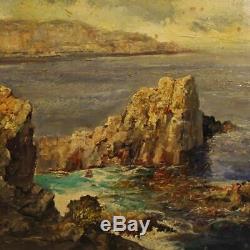 Peinture tableau cadre huile sur toile paysage marine italien style ancien 900