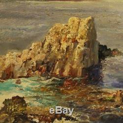 Peinture tableau cadre huile sur toile paysage marine italien style ancien 900